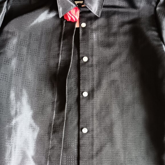 Vintage 80s Black Patterned Blouse Rose Detail Made in Canada Goth Deadstock NOS - Picture 5 of 10